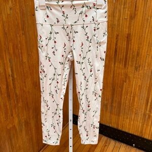 Fabletics Red and White Leggings with Floral Design
